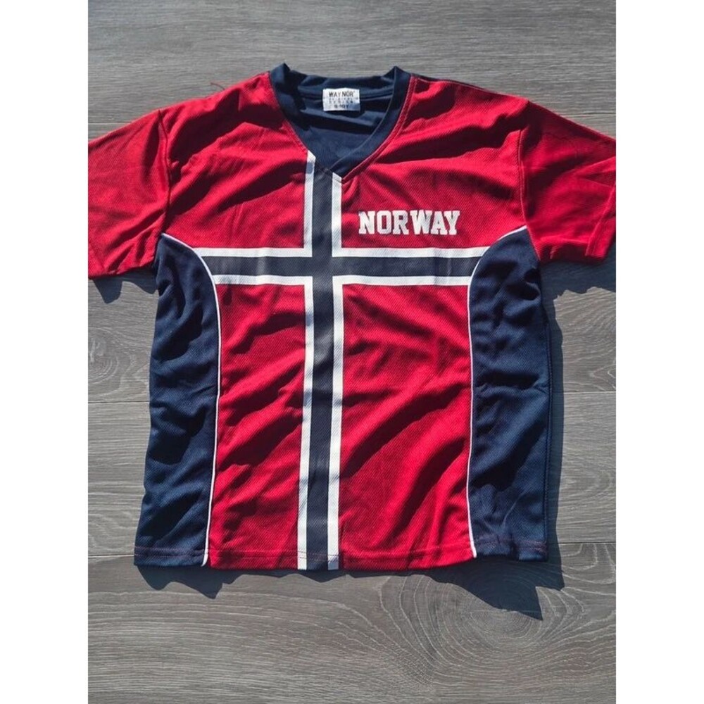 Way Nor Norway Flag Soccer Jersey Graphic T-Shirt Kids Size 8-10Y